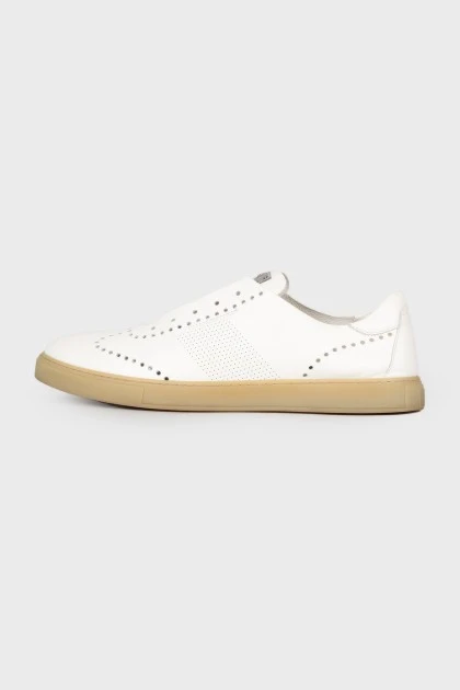 Men's white leather moccasins