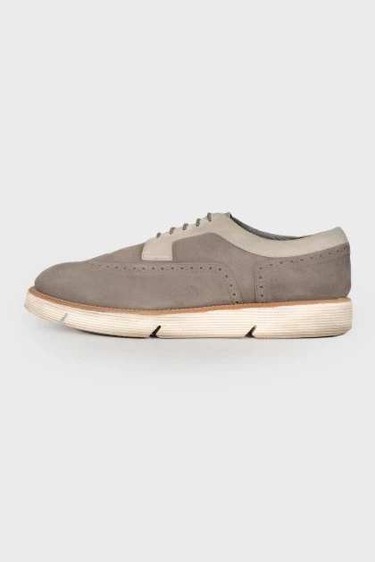 Men's gray brogues with white soles