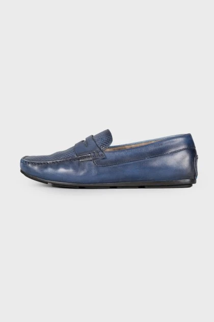 Men's blue leather moccasins
