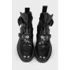 Buckle patent leather ankle boots