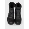 Men's leather boots with textile insert