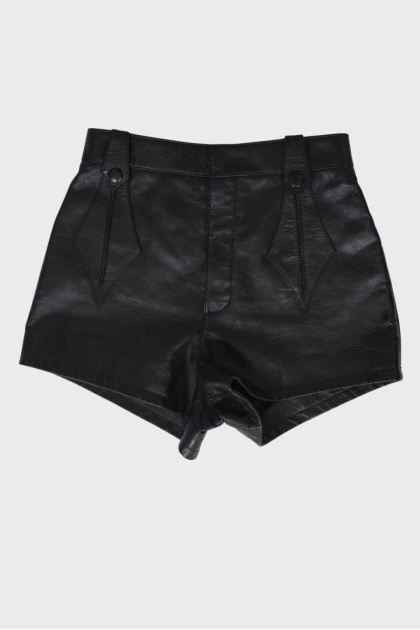 Black leather shorts with tag