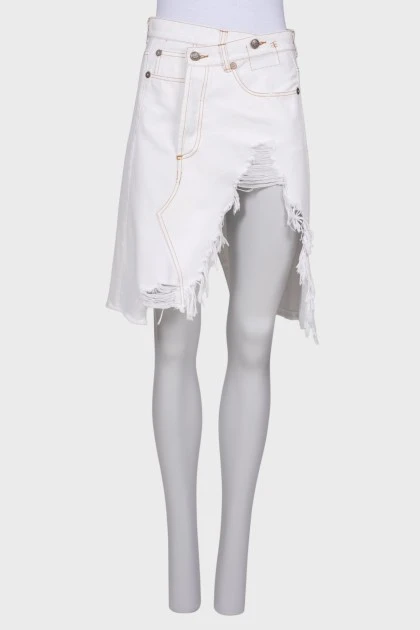Denim asymmetric slit skirt