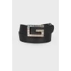 Leather belt with mother-of-pearl buckle