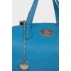 Leather blue bag with keychain