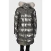 Silver down jacket with a hood