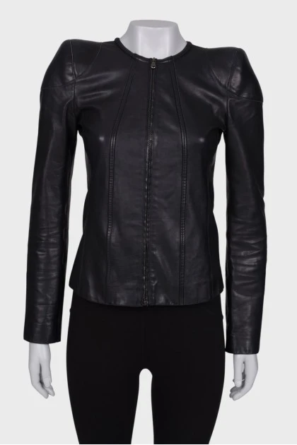 Leather jacket with shoulder pads