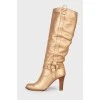 Gold-tone leather heeled boots