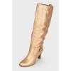 Gold-tone leather heeled boots