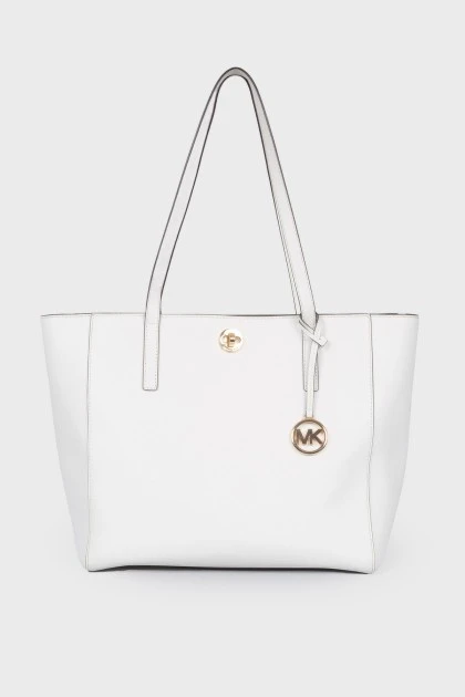 White leather bag with keychain