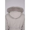 Gray down jacket with fur on the cuffs and on the hood