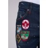 Navy blue jeans with patches