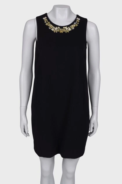 Black dress with rhinestones on the chest
