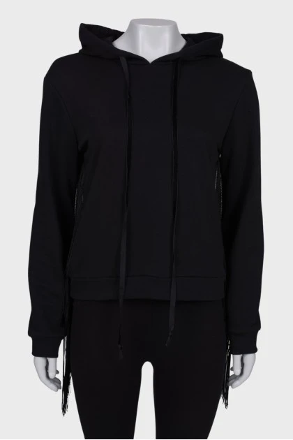 Black fringed hoodie