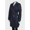 Navy blue belted trench coat