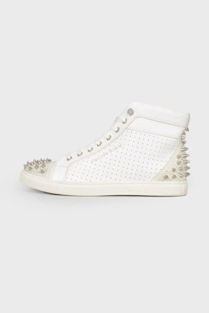 Studded white leather sneakers