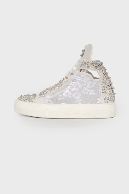 Sneakers with mesh and rhinestones