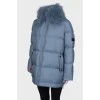 Cropped blue down jacket with tag