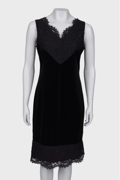 Velor black dress with lace, with tag