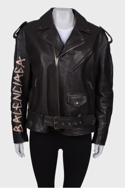 Leather jacket with brand logo
