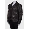 Leather jacket with brand logo