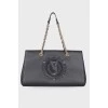 Black leather bag with brand logo