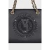 Black leather bag with brand logo