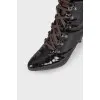 Lacquered lace-up ankle boots