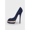Blue suede high heel shoes
