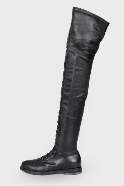 Lace-up leather over the knee boots