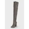 Graphite lace-up over the knee boots