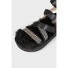 Black sandals with fur