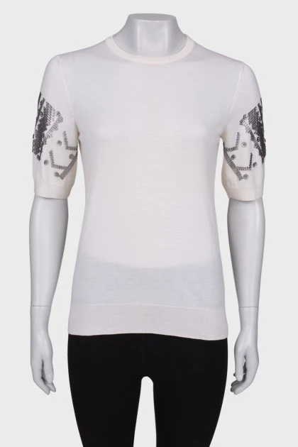 T-shirt in milky wool and cashmere
