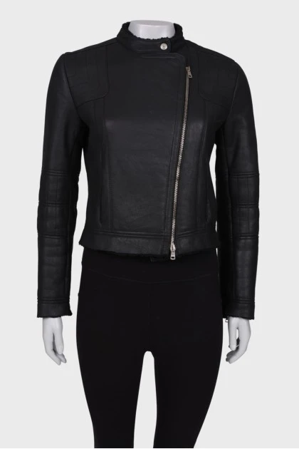 Black sheepskin coat made of genuine leather
