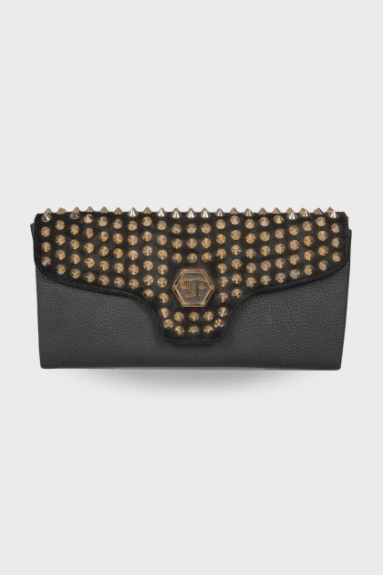 Studded leather clutch