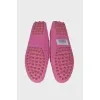 Hot pink moccasins with brand logo