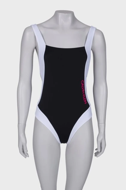 Black and white swimsuit with tag