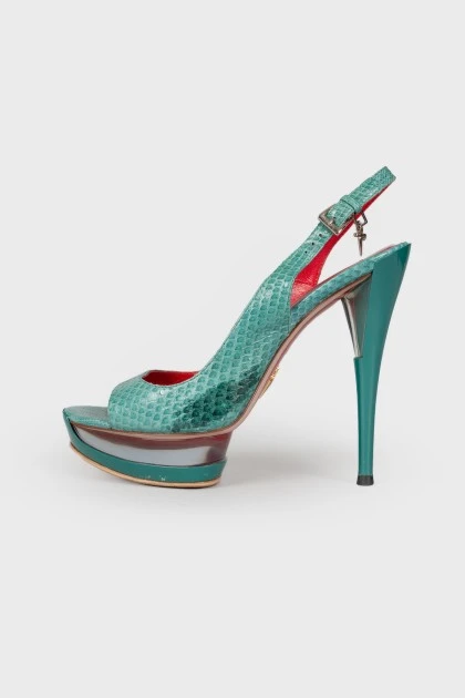 Turquoise embossed sandals