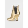 Gold tone leather ankle boots