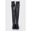 Flat-soled leather over the knee boots