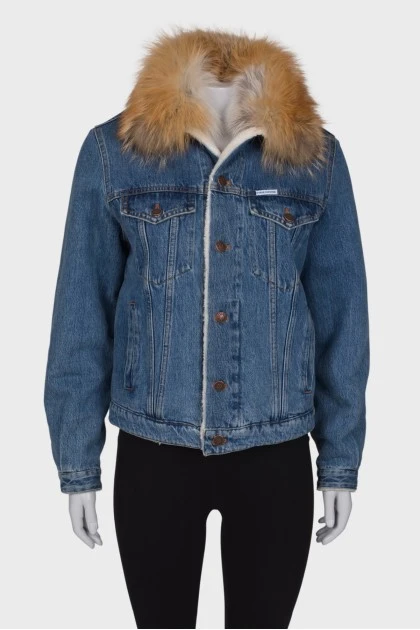 Denim blue jacket with fur