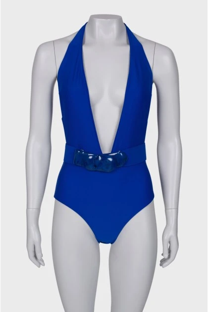 Blue swimsuit with belt
