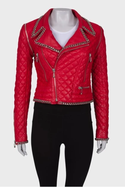 Convertible leather jacket with chains