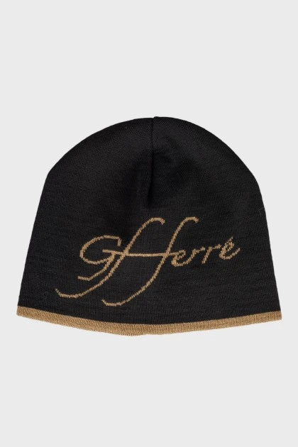 Black hat with golden lettering