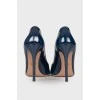 Patent dark blue shoes