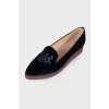 Navy blue embroidered ballet flats