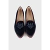 Navy blue embroidered ballet flats