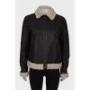 Leather sheepskin coat with fur