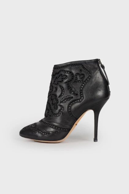 Patterned leather ankle boots