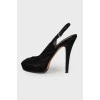 Suede black heeled sandals